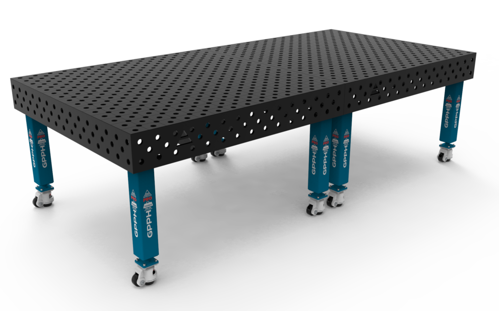 PRO Table 3000×1480 ⌀28, diagonal grid – legs with wheels (shadow)